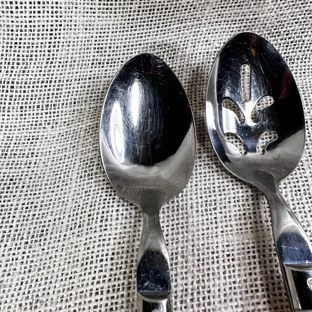 The Cellar Korea Stainless Steel Serving Spoon Pierced Slotted Cream Handle Set